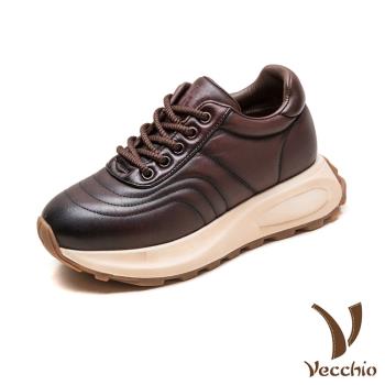【VECCHIO】真皮純色流線車線厚底休閒鞋/真皮頭層牛皮純色流線復古車線造型厚底休閒鞋 女鞋 酒紅