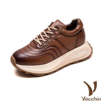 【VECCHIO】真皮純色流線車線厚底休閒鞋/真皮頭層牛皮純色流線復古車線造型厚底休閒鞋 女鞋 棕
