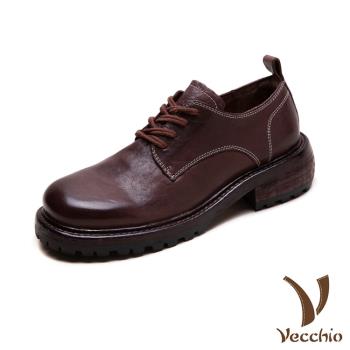 【VECCHIO】全真皮馬皮休閒牛津鞋/全真皮細膩馬皮經典百搭牛津鞋 休閒鞋 女鞋 棕
