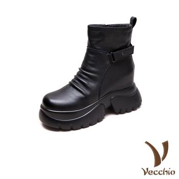 【VECCHIO】真皮輕量厚底內增高休閒短靴/真皮頭層牛皮輕量厚底內增高個性休閒短靴 女鞋 黑