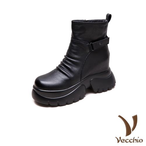 【VECCHIO】真皮輕量厚底內增高休閒短靴/真皮頭層牛皮輕量厚底內增高個性休閒短靴 女鞋 黑