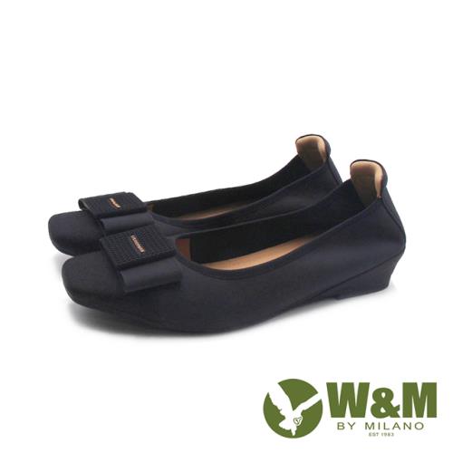 W&M(女)方頭羊皮蝴蝶結心機內增高娃娃鞋 女鞋-黑