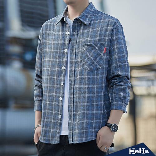 【HeHa】大碼 薄款口袋格紋長袖襯衫外套 四色