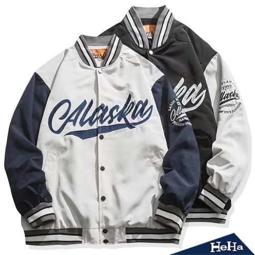 【HeHa】美式刺繡字母拼接棒球外套 二色
