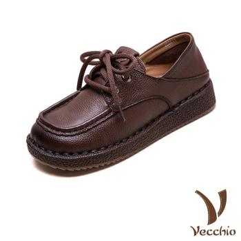 【VECCHIO】真皮兩穿繫帶平底休閒鞋/真皮頭層牛皮兩穿法設計繫帶平底休閒鞋 女鞋 棕