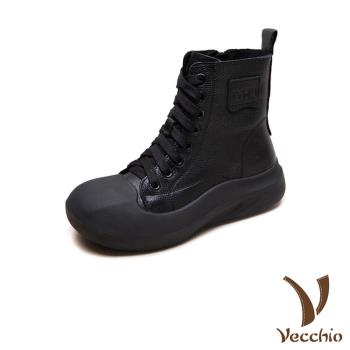 【VECCHIO】真皮護指機能厚底休閒馬丁靴/真皮頭層牛皮復古護指機能厚底休閒馬丁靴 女鞋 黑