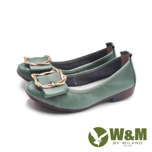 W&M(女)金屬方釦柔軟牛皮平底鞋 女鞋-亮綠