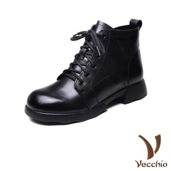 【VECCHIO】真皮繫帶休閒馬丁靴/真皮頭層牛皮個性繫帶休閒百搭馬丁靴 女鞋 黑