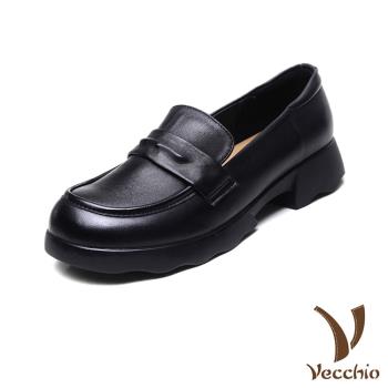 【VECCHIO】真皮羊皮一字帶休閒樂福鞋/真皮細膩羊皮經典一字帶休閒樂福鞋 女鞋 黑
