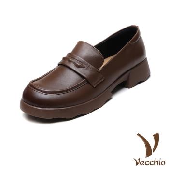 【VECCHIO】真皮羊皮一字帶休閒樂福鞋/真皮細膩羊皮經典一字帶休閒樂福鞋 女鞋 棕