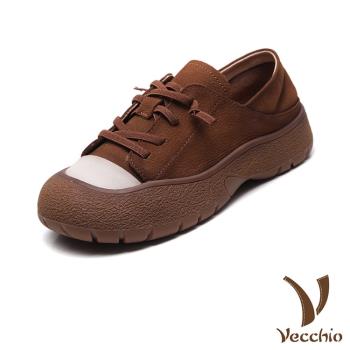 【VECCHIO】全真皮厚底繫帶休閒鞋/全真皮頭層牛皮經典厚底繫帶復古休閒鞋 女鞋 棕