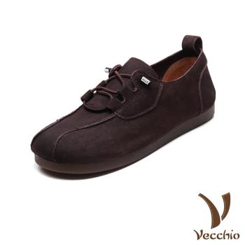 【VECCHIO】全真皮彈力束帶平底休閒便鞋/全真皮頭層牛皮彈力束帶平底休閒便鞋 女鞋 咖