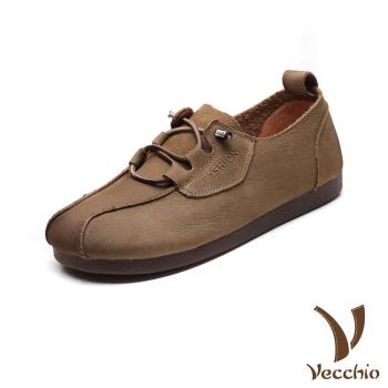 【VECCHIO】全真皮彈力束帶平底休閒便鞋/全真皮頭層牛皮彈力束帶平底休閒便鞋 女鞋 卡其
