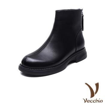【VECCHIO】羊皮後拉鍊短靴/真皮細緻羊皮後拉鍊設計經典短靴 女鞋 黑