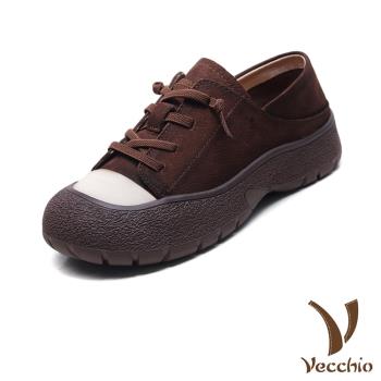 【VECCHIO】全真皮厚底繫帶休閒鞋/全真皮頭層牛皮經典厚底繫帶復古休閒鞋 女鞋 咖
