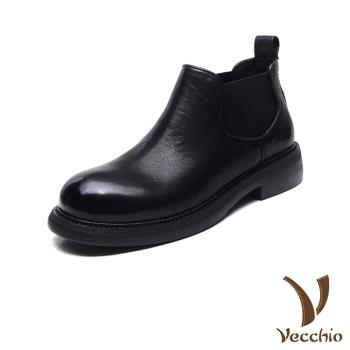【VECCHIO】真皮切爾西短靴/真皮頭層牛皮經典百搭切爾西短靴 女鞋 黑