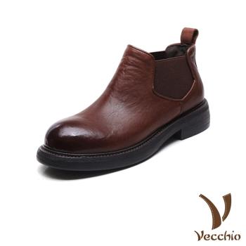 【VECCHIO】真皮切爾西短靴/真皮頭層牛皮經典百搭切爾西短靴 女鞋 棕
