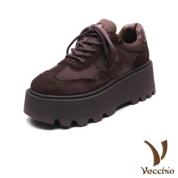 【VECCHIO】真皮拼接厚底繫帶休閒鞋/真皮潮流拼接復古厚底繫帶休閒鞋 女鞋 咖