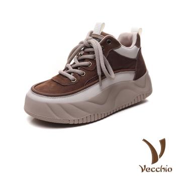 【VECCHIO】真皮拼接繫帶厚底休閒鞋/真皮頭層牛皮潮流拼接繫帶厚底休閒鞋 女鞋 咖