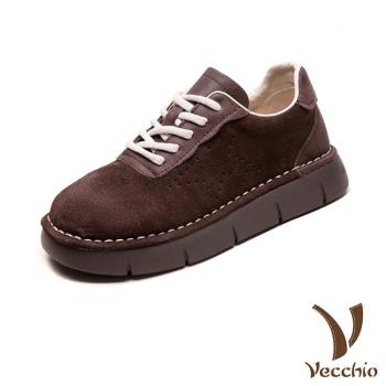 【VECCHIO】真皮星星拼接厚底休閒鞋/真皮頭層牛皮星星孔洞造型異材質拼接厚底休閒鞋 女鞋 咖