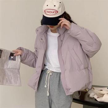 【米蘭精品】羽絨棉外套夾棉夾克-韓版短款純色時尚女外套4色m1ae5