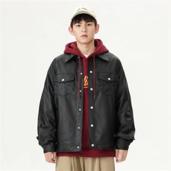 【米蘭精品】皮衣外套防風夾克-翻領排扣皮衣男外套74iz58