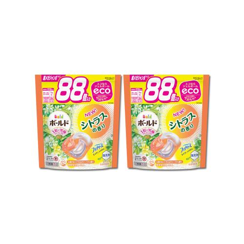 (2袋176顆超值組)日本P&G-Bold強洗淨4合1消臭柔軟香氛洗衣凝膠球88顆/袋-柑橘馬鞭草(橘)(防皺好熨燙柔順洗衣球,直立/滾筒式皆適用)