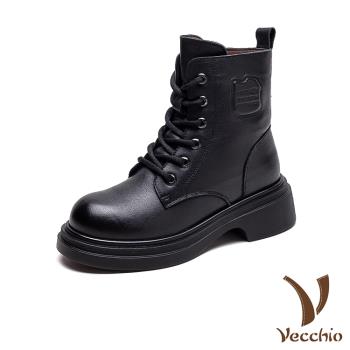 【VECCHIO】真皮保暖羊毛內裡復古馬丁靴/真皮頭層牛皮保暖羊毛內裡復古馬丁靴 女鞋 黑