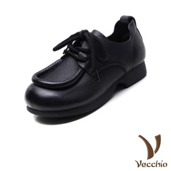 【VECCHIO】全真皮滾邊繫帶休閒鞋/全真皮頭層牛皮立體滾邊繫帶休閒鞋 女鞋 黑