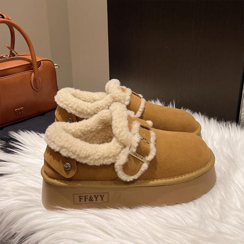 JP Queen New York 雪國風情厚底刷毛內裡加絨短雪靴(栗色)