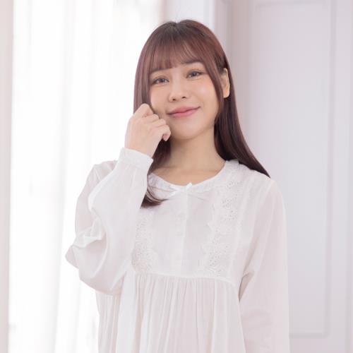 La Felino - 溫暖笑顏半開釦長袖蕾絲洋裝睡衣【R4808】