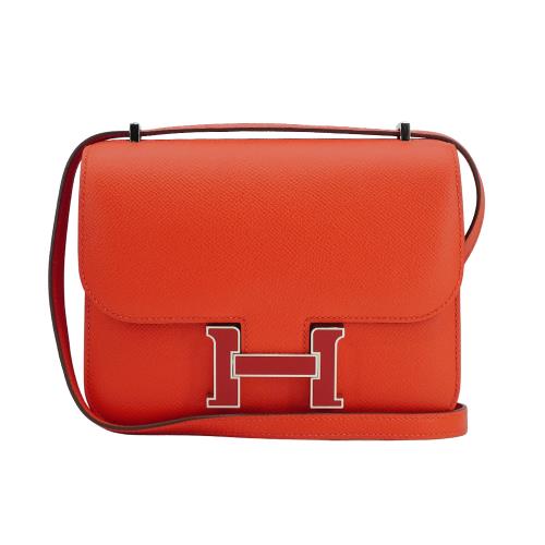 二手品 Hermes Mini Constance Epsom 牛皮琺瑯釦斜背包-18cm(番茄紅/Z刻)