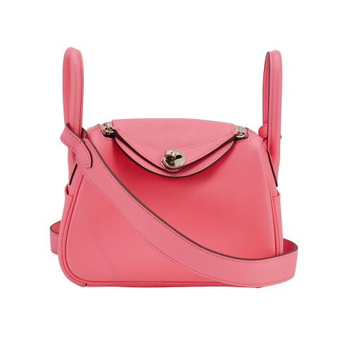 二手品 Hermes Mini Lindy 牛皮銀釦兩用包-19cm(粉/Y刻)
