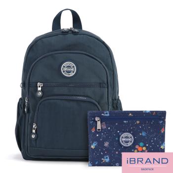 iBrand後揹包 輕盈尼龍多口袋素色後揹包-經典藍