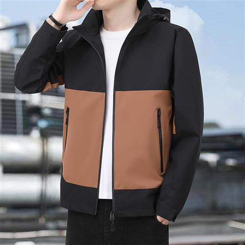 【米蘭精品】衝鋒衣防風外套-時尚拼色可拆卸帽男夾克6色74it75