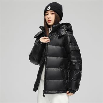【米蘭精品】羽絨外套鴨絨夾克-亮面可拆卸帽保暖男女外套3色74it68