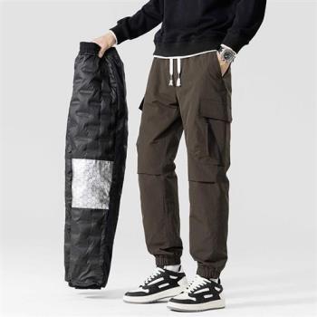 【米蘭精品】休閒褲保暖長褲-羽絨衝鋒褲石墨烯保暖男褲子2色74it39