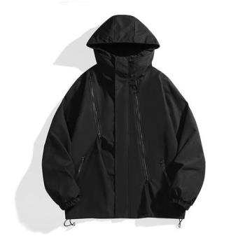 【米蘭精品】衝鋒衣防風外套-連帽防風防水多拉鏈男夾克4色74it22