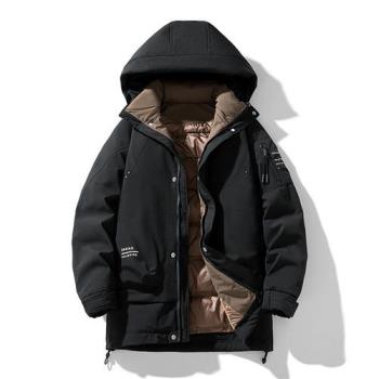 【米蘭精品】羽絨外套鴨絨夾克-白鴨絨連帽工裝男外套2色74it18