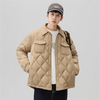 【米蘭精品】羽絨外套鴨絨夾克-翻領短版菱格男外套3色74it7