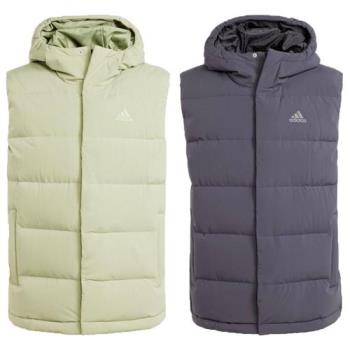 Adidas 羽絨背心外套 男裝 連帽 防潑水 拉鍊口袋 綠/煤炭灰【運動世界】IX8856/IX8113