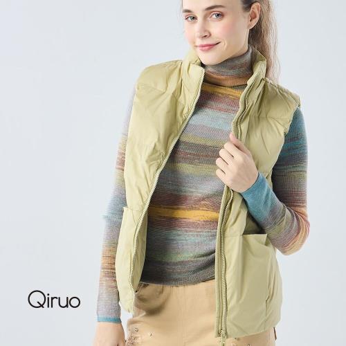 【Qiruo 奇若】保暖立領羽絨背心0016D 綠色-拉鍊式