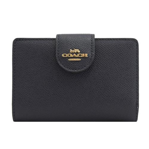 COACH 6390 馬車LOGO防刮皮革扣式零錢中夾.深藍
