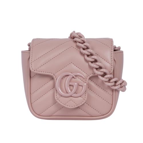 GUCCI GG Marmont 縫線皮革方胖腰包/肩背包(淺粉色)