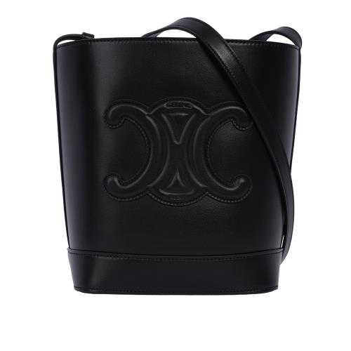 CELINE Triomphe 凱旋標誌壓印平滑牛皮小款水桶包(黑色) 113783DU3.38NO