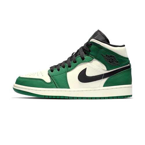 Nike Air Jordan 1 Mid SE 男 白綠 黑勾 中筒 AJ1 喬丹 運動 休閒鞋 852542-301