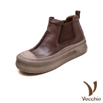 【VECCHIO】真皮復古做舊設計厚底短靴/真皮頭層牛皮復古做舊設計厚底短靴 女鞋 咖