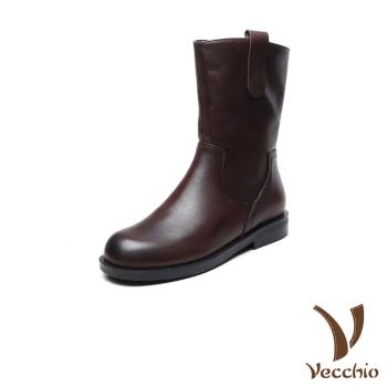 【VECCHIO】全真皮純色素面中筒騎士靴/全真皮頭層牛皮純色素面中筒騎士靴 女鞋 咖