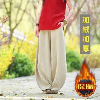 【米蘭精品】休閒褲棉麻長褲-薴麻加絨加厚保暖顯瘦女褲子3色74in13