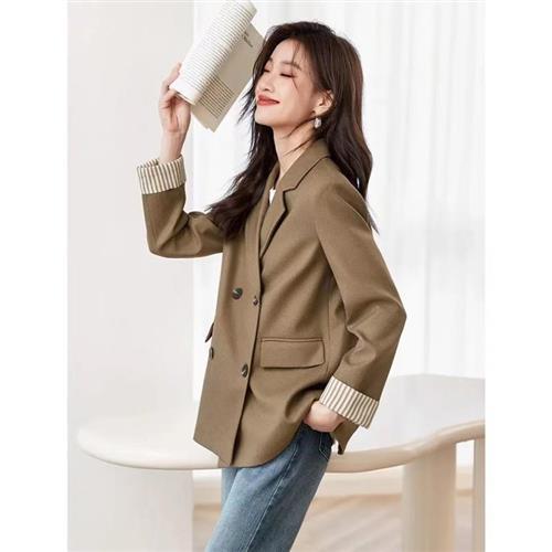 【米蘭精品】西裝外套休閒西服-條紋撞色背部設計感女外套2色74is47